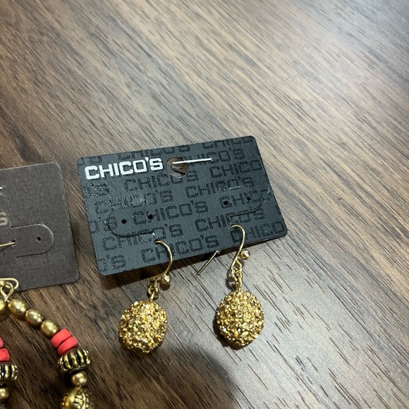 Chico's Gold and Red Beaded Earring Trio - Picture 4 of 7